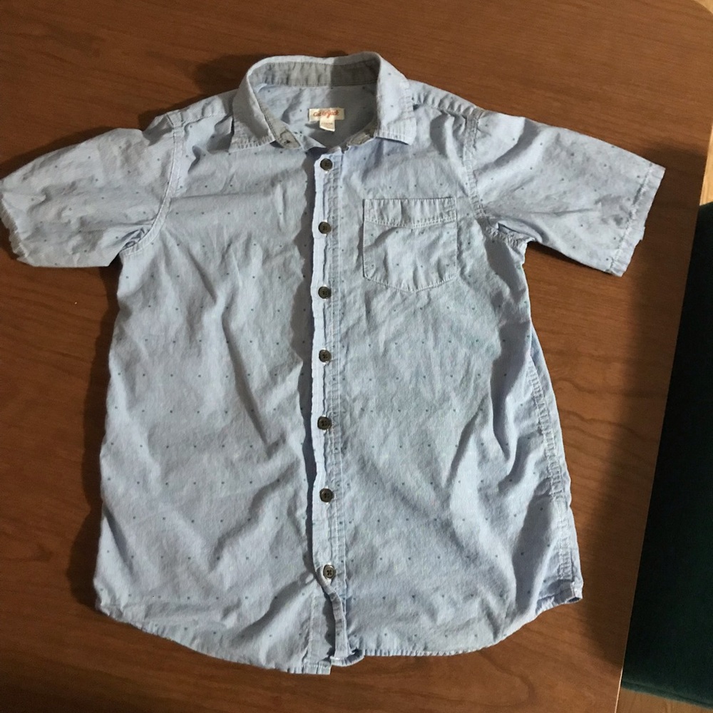 Cat & Jack By Target Boys Pinstripe Short Sleeve Button Down Shirt Large 12/14